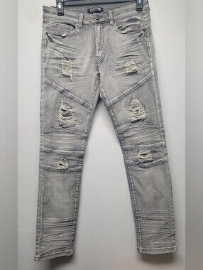 Men's Distressed Slim Fit Grey Jeans Size 32/32